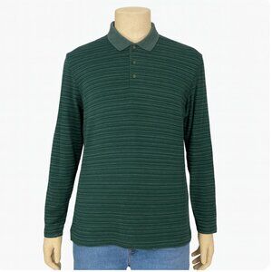 UnTuckit Shirt Men Large Green Striped Miro Polo Office Preppy Minimalist Casual